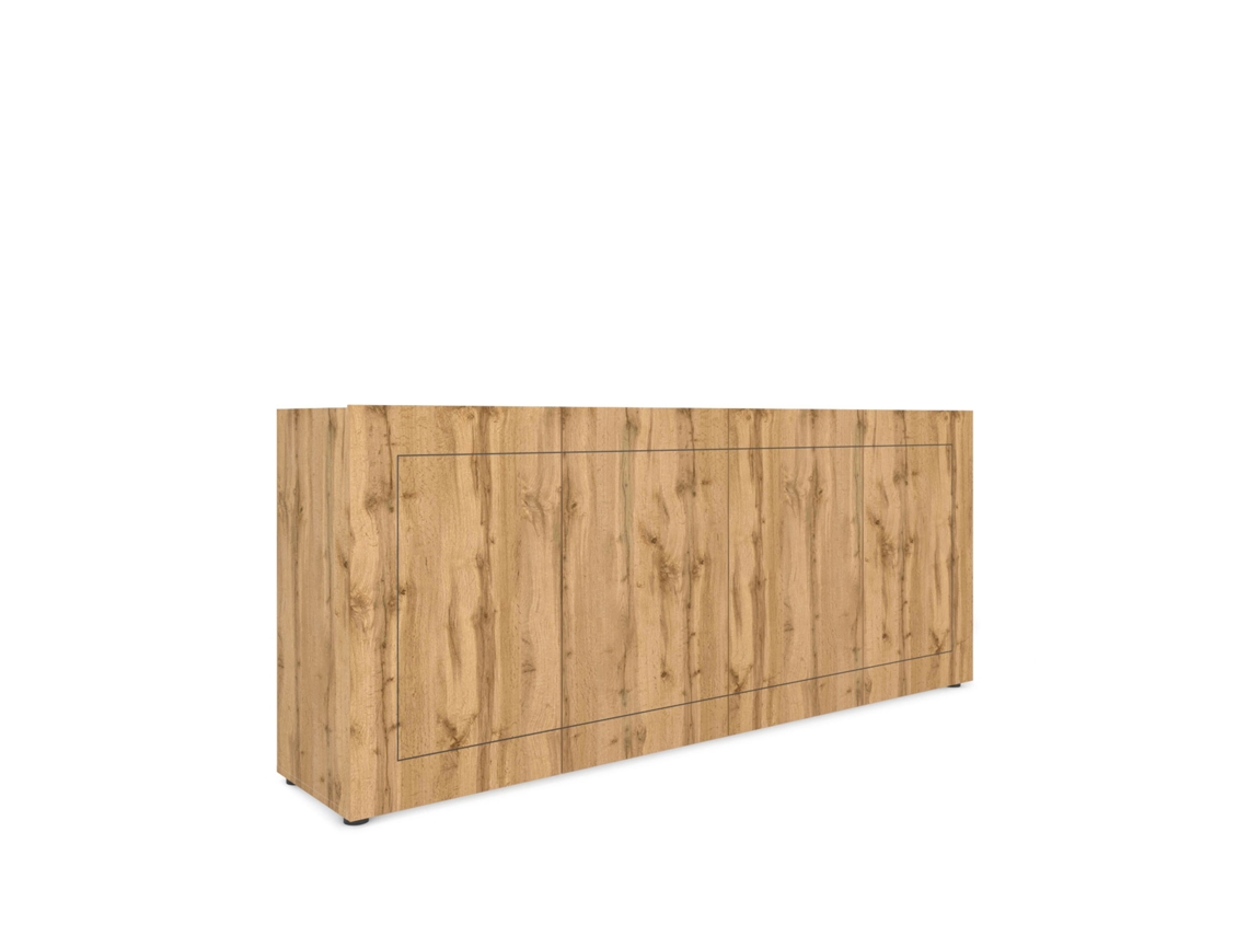 Aparador Com 4 Portas Elios Em Carvalho Natural, 200x40x83,5 Cm, 200x40x83,5 Cm.
