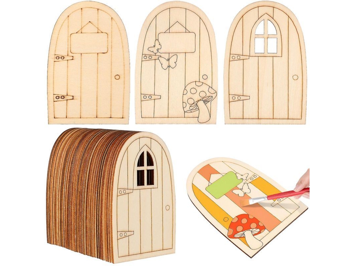 2026 36 Portas de Fadas de Madeira Mini Sem Pintura para Decoração de Casa Escritório Jardim