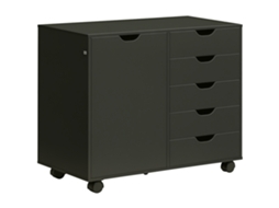 Unidade de Escrivaninha com 5 Gavetas e Suporte para Impressora Sobre Rodas, 78x40x66,5cm, Preto