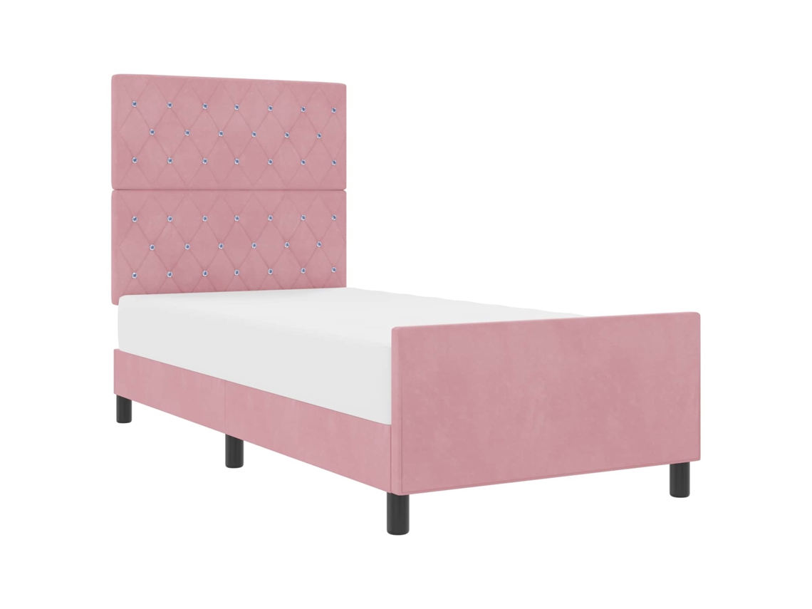 Cama De Solteiro | Camas Para Quarto | Cama Box Com Cabeceira Rosa 100 X 200 Cm Veludo