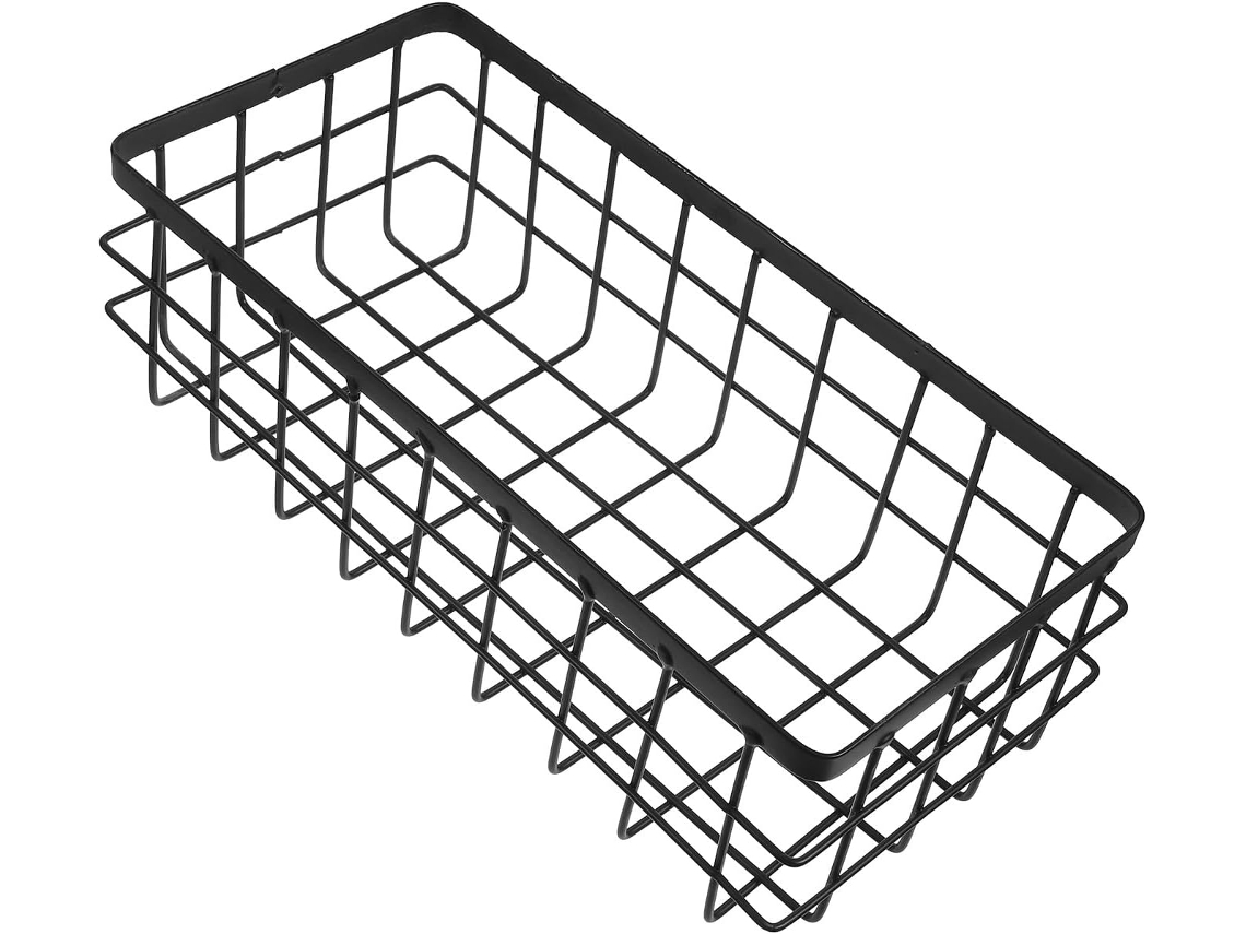 Cesto Organizador Retangular De Metal Com Design Moderno Em Ferro Preto, Grande Capacidade E Sistema Anti-queda Para