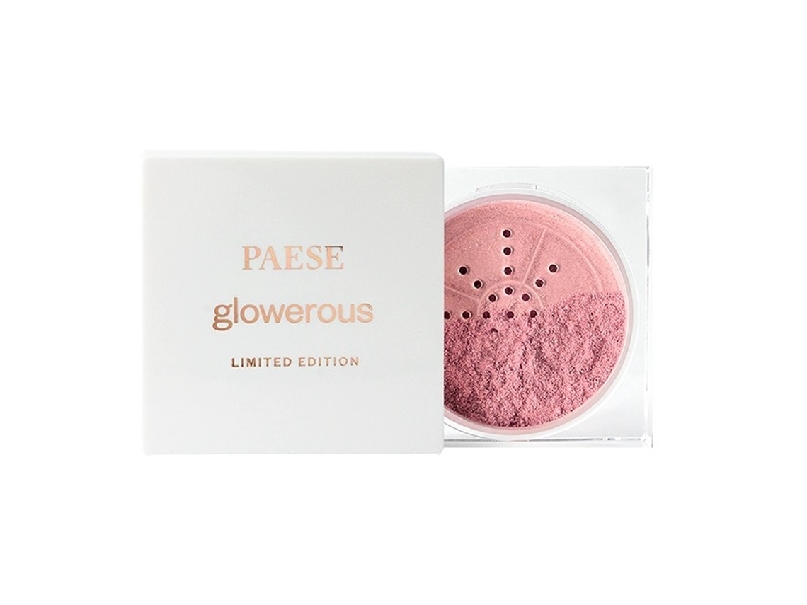Pó iluminador solto Radiant Glow em rosa 5g, realça a luminosidade do rosto e do corpo Paese
