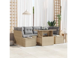 Vidaxl Conjunto De Sofás 7 Unid. Bege E Cinza Claro Vime Pe