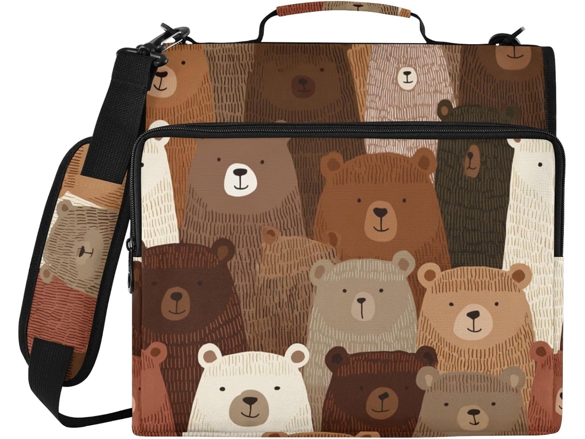 Organizador De Pasta De Mesa Com Alça Em Urso Marrom Formato 1, 5-polegadas, 3-argolas Com Bolsas Diversas