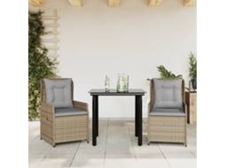 Vidaxl 3 Pcs Conjunto De Jantar P/ Jardim Com Almofadões Vime Pe Bege