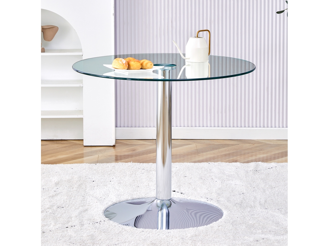 Mesa Redonda 70 Cm Branca com Tampo Mármore Branco, Estilo Mid century, 2 4 Lugares LAMAISON