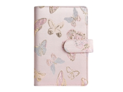 A6 Macaron Butterfly Fabric Loose Leaf Binder With Zipper Pouch Cash Budget Ledger Notebook, Pink Fabric Butterfly