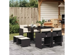 Vidaxl 9 Pcs Conjunto de Jantar P/ Jardim C/ Almofadões Vime Pe Preto