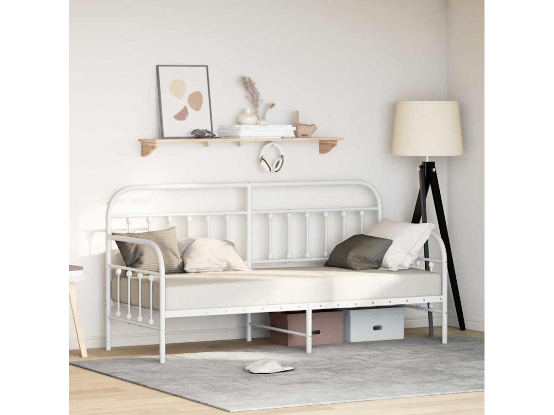 Vidaxl Estrutura De Cama De Dia Branco 80 X 200 Cm Aço Revestido A Pó