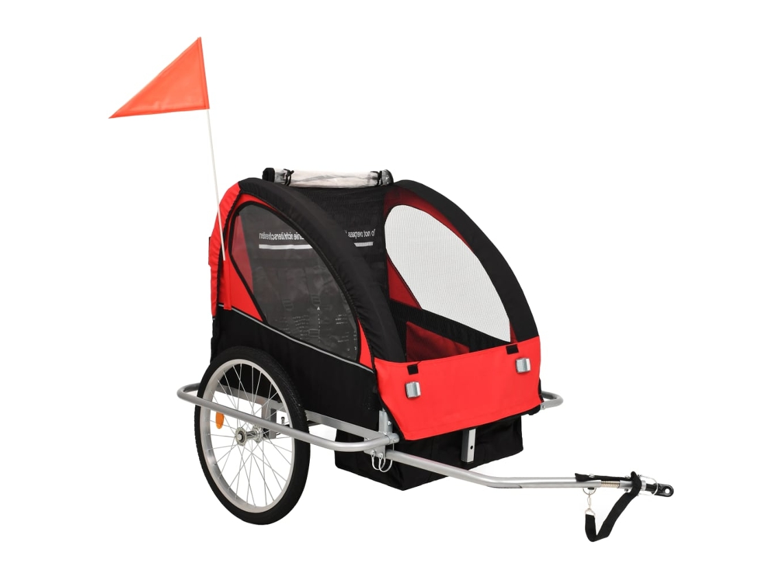 Reboque para bicicletas/carrinho VIDAXL bebé 2 em 1 preto e vermelho