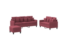 Maison Exclusive - 3 Pcs Conjunto De Sofás Com Almofadões Tecido Vermelho Tinto