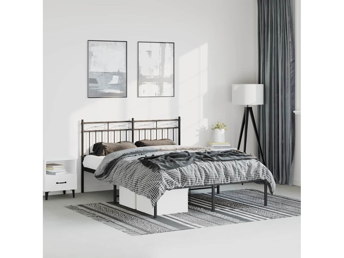 Vidaxl Estrutura De Cama Com Cabeceira 135x190 Cm Metal Preto