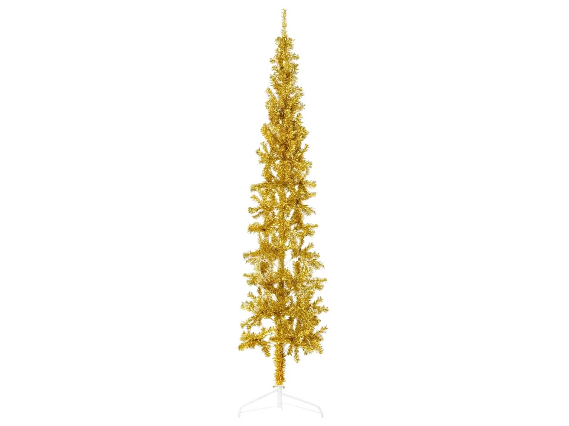 Vidaxl Meia Árvore De Natal Fina Com Suporte 210 Cm Dourado
