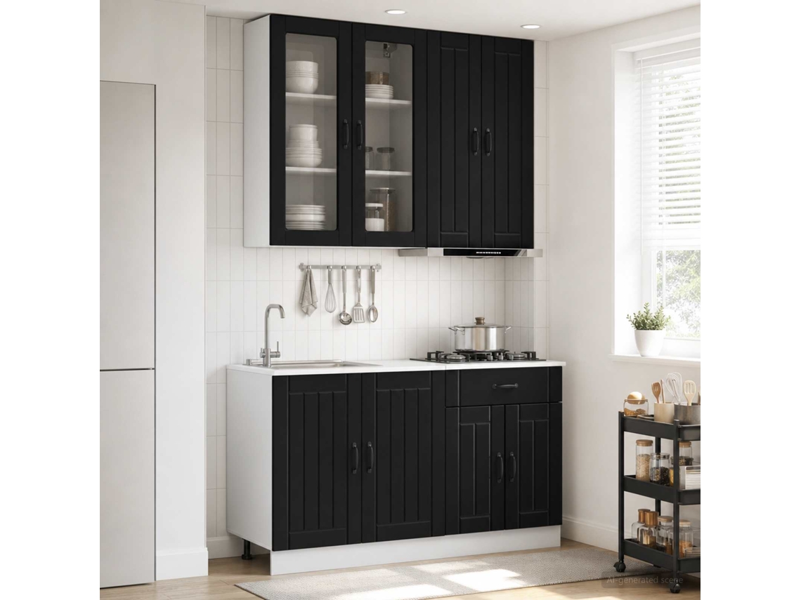 Vidaxl Unidade De Cozinha Lucca 4 Unid. Preto Derivados De Madeira