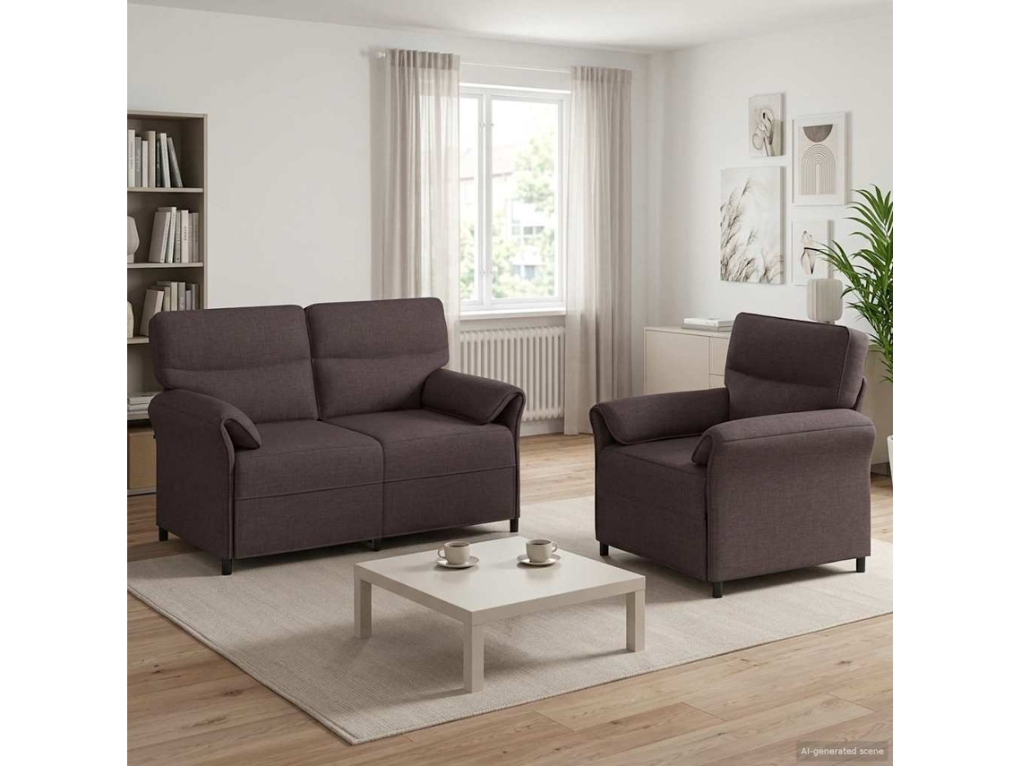 Vidaxl Conjunto De Sofás 2 Unid. Marrom Escuro Tecido