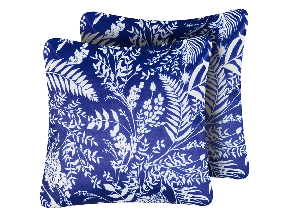 Conjunto De 2 Almofadas De Exterior Beliani Glimmer De Poliéster Azul 45x45x12