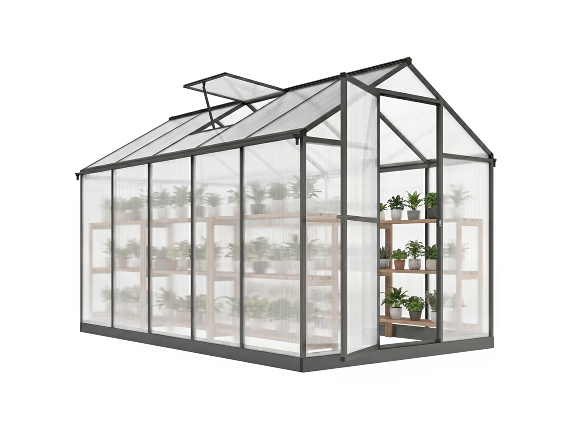 Estufa de Jardim em Alumínio e Policarbonato com Janelas Superiores Ajustáveis, 303x183x195cm, Transparente PROFESIA BOYANG