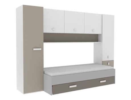 Cama com gavetão infantil com vários espaços de arrumação - branco/argila - 90 x 200 cm - TIDY DEMEYERE