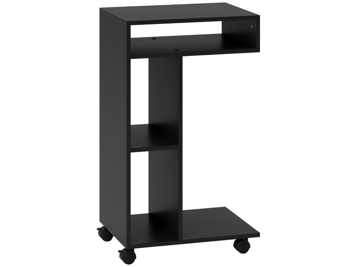 Mesa Lateral Formato C Com Rodas Preta