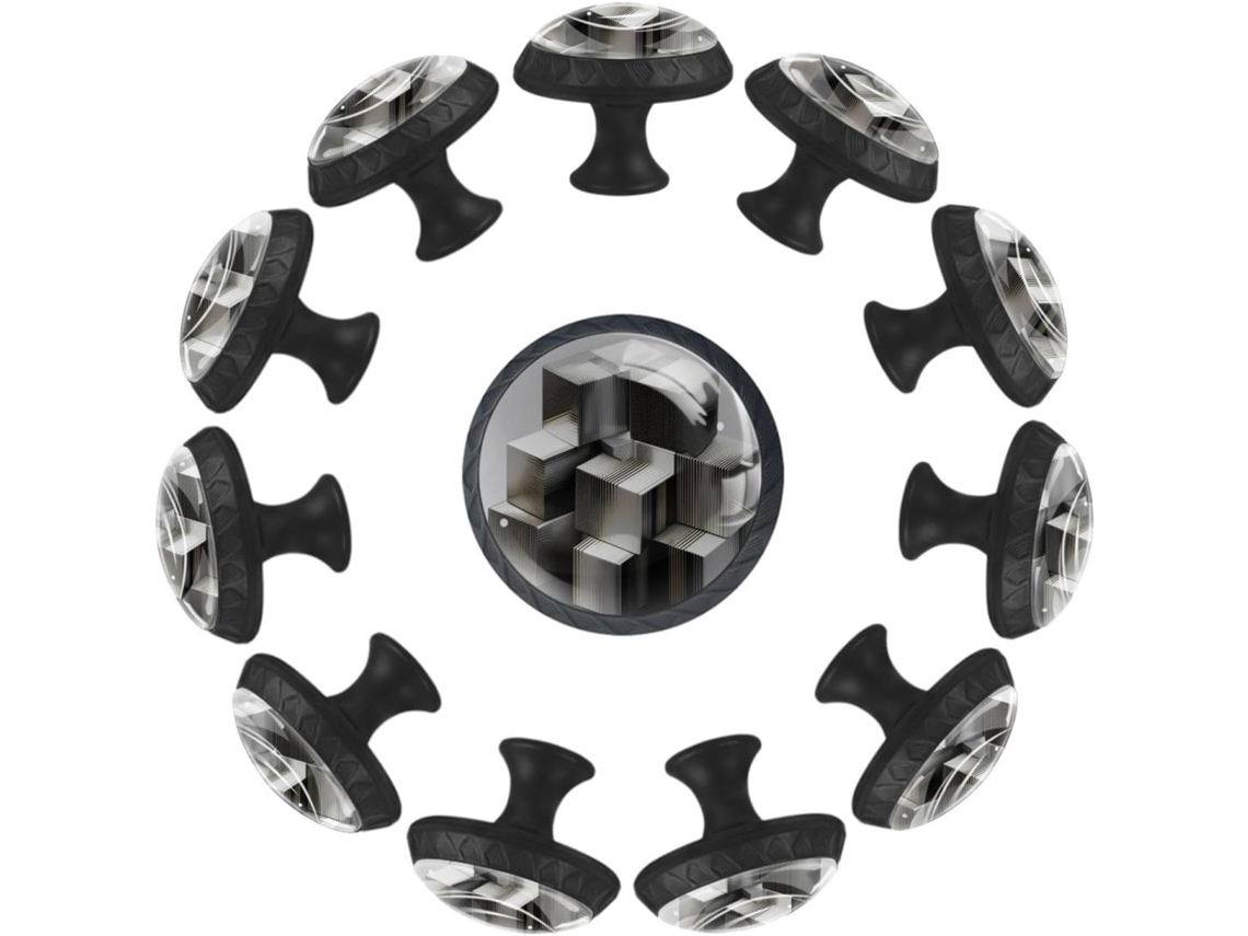 Puxadores E Maçanetas Redondas Para Armários De Cozinha, Conjunto De 12 Peças, Design Geométrico Quadrado 3d