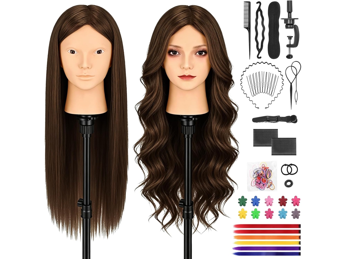 Cabeça De Manequim 26 Polegadas Com 80% Cabelo Natural, Pinça De Mesa E Kit De Tranças, Para Treino De Cabeleireiro Em Salão E Escola