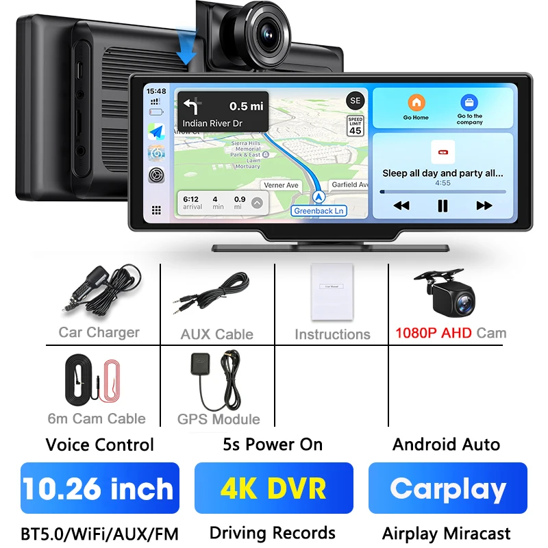 (dvr-6m-gps) Sistema Multimídia Automotivo De 10,26 Polegadas Com Carplay Sem Fio 4k