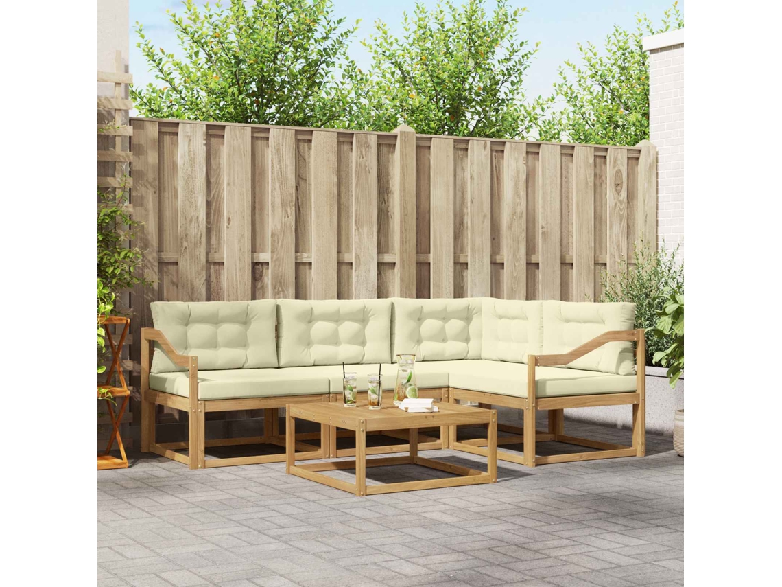 Vidaxl Conjunto De Sofás Para Exterior 5 Pcs Branco E Creme