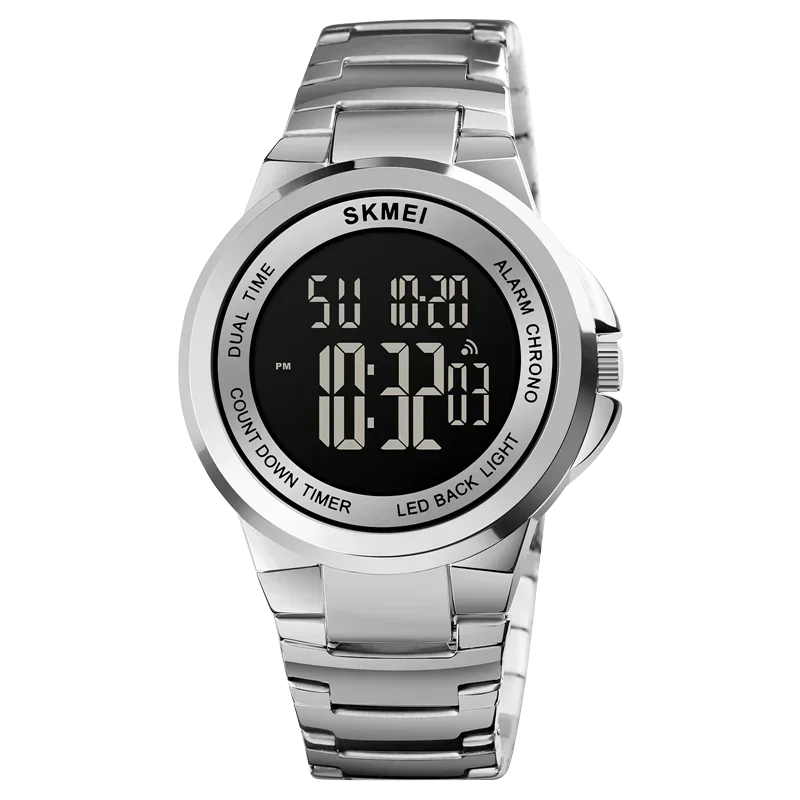 Relógio MDUG de Pulso Eletrônico Digital à Prova D'água com Pulseira de Aço Inoxidável para Esportes ao Ar Livre