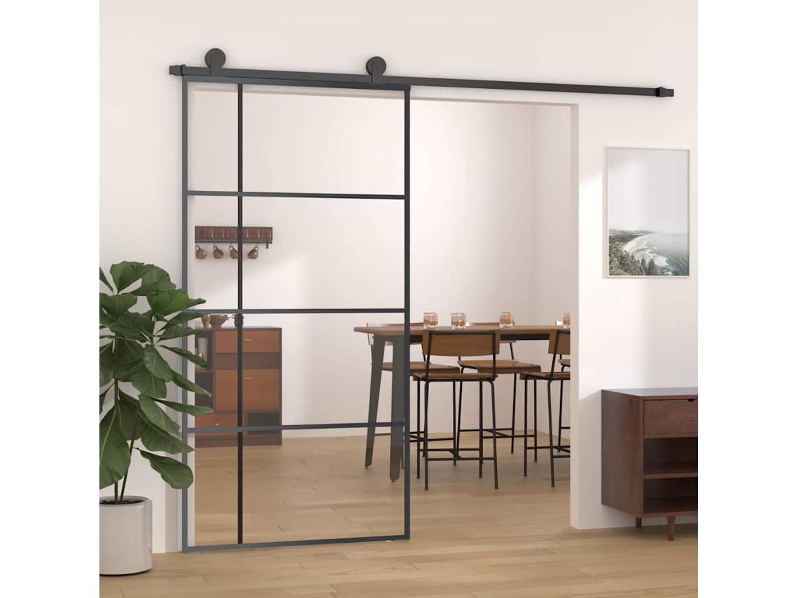 Vidaxl Porta Deslizante Em Vidro Esg E Alumínio 102,5x205 Cm Preto