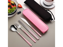 Conjunto de Talheres Portátil em Aço Inoxidável 304 , Incluindo Faca, Garfo, Colher e Estojo para Armazenamento. MDUG (rosa e Prateado)