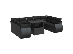 Conjunto de 10 Sofás de Jardim com Almofadões Vime Pe Preto MAISON EXCLUSIVE