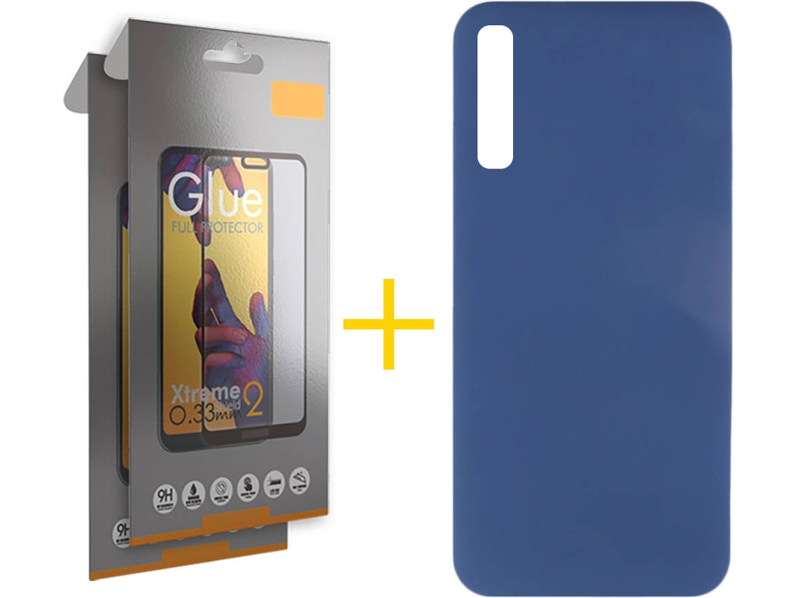Kit Capa e 2 Películas Samsung Galaxy A50 SKYHE Full Silicone Líquido (Azul)