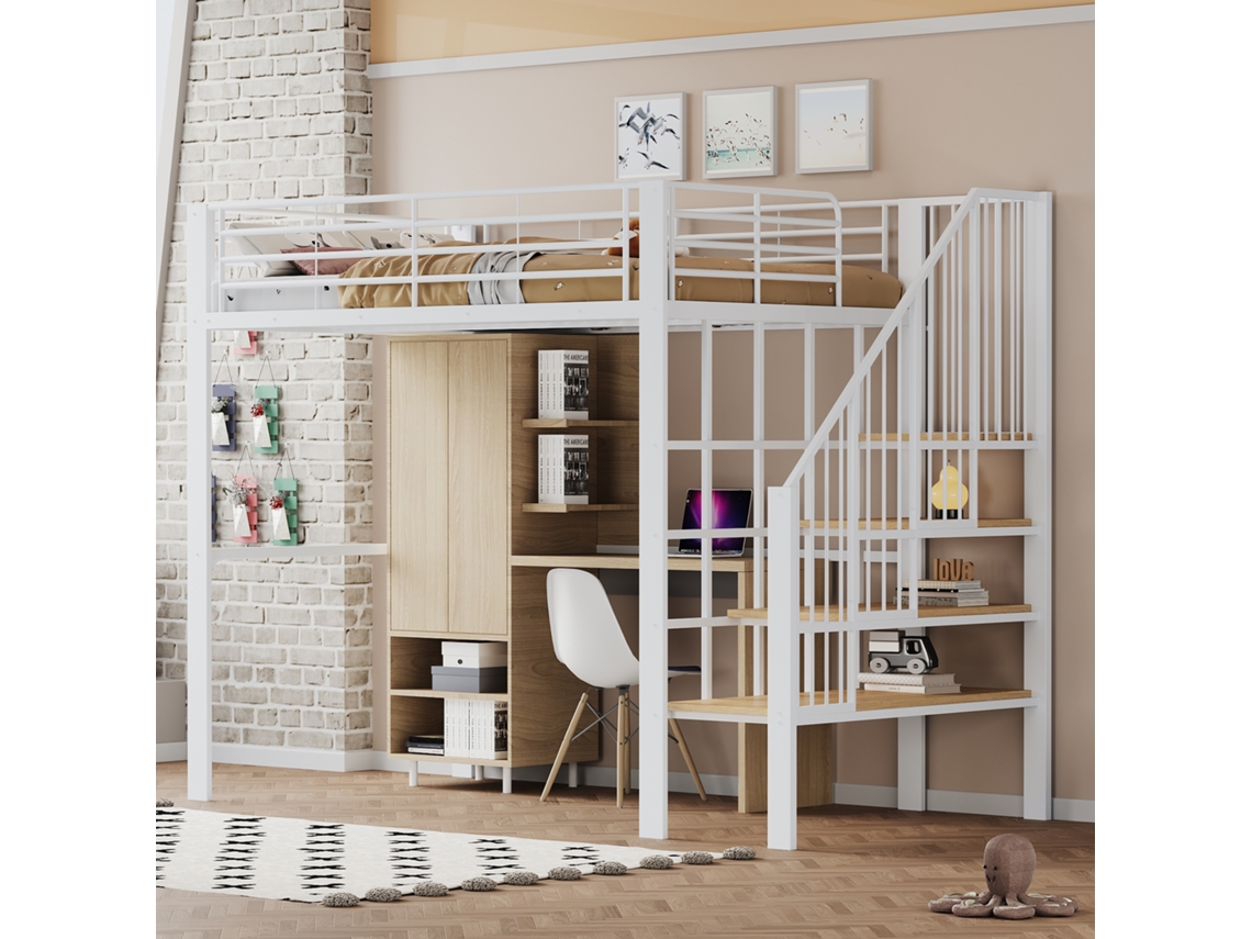 Cama Alta 140x200 Metal Estável Com Amplo Armazenamento