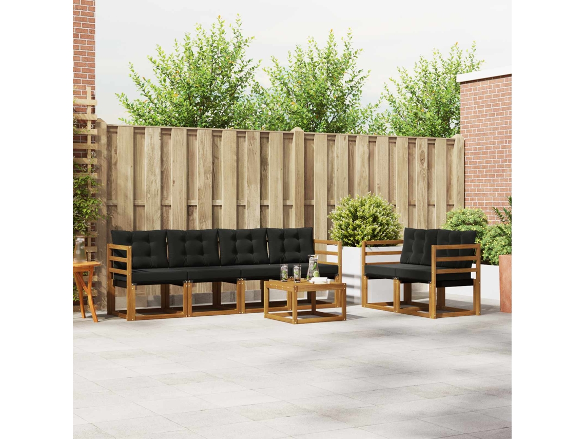 Vidaxl Conjunto De Sofás Para Exterior 7 Pcs Natural E Preto
