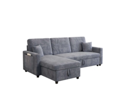 Sofá-cama De Canto L De 3 Lugares - Modular Com Chaise Longue, Função De Cama E Arrumação - Cinzento