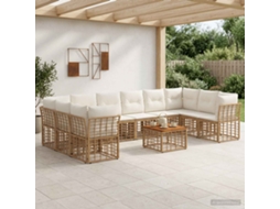 Vidaxl Conjunto De Sofás Para Exterior 11 Unid. Natural E Branco Creme