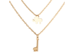 Colar Com Pingente Liga Multicamada Elefante Girafa Personalidade Simples