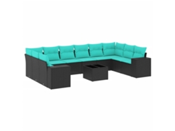 Conjunto de Sofá de Jardim, 11 Peças, Almofadas, Rattan Preto MAISON EXCLUSIVE