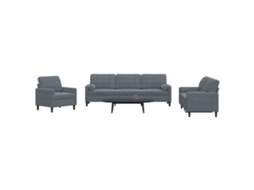 Vidaxl 3 Pcs Conjunto Sofás Com Almofadões E Rolos Veludo Cinza-escuro