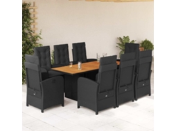 Vidaxl 9 Pcs Conjunto De Jantar P/ Jardim C/ Almofadões Vime Pe Preto