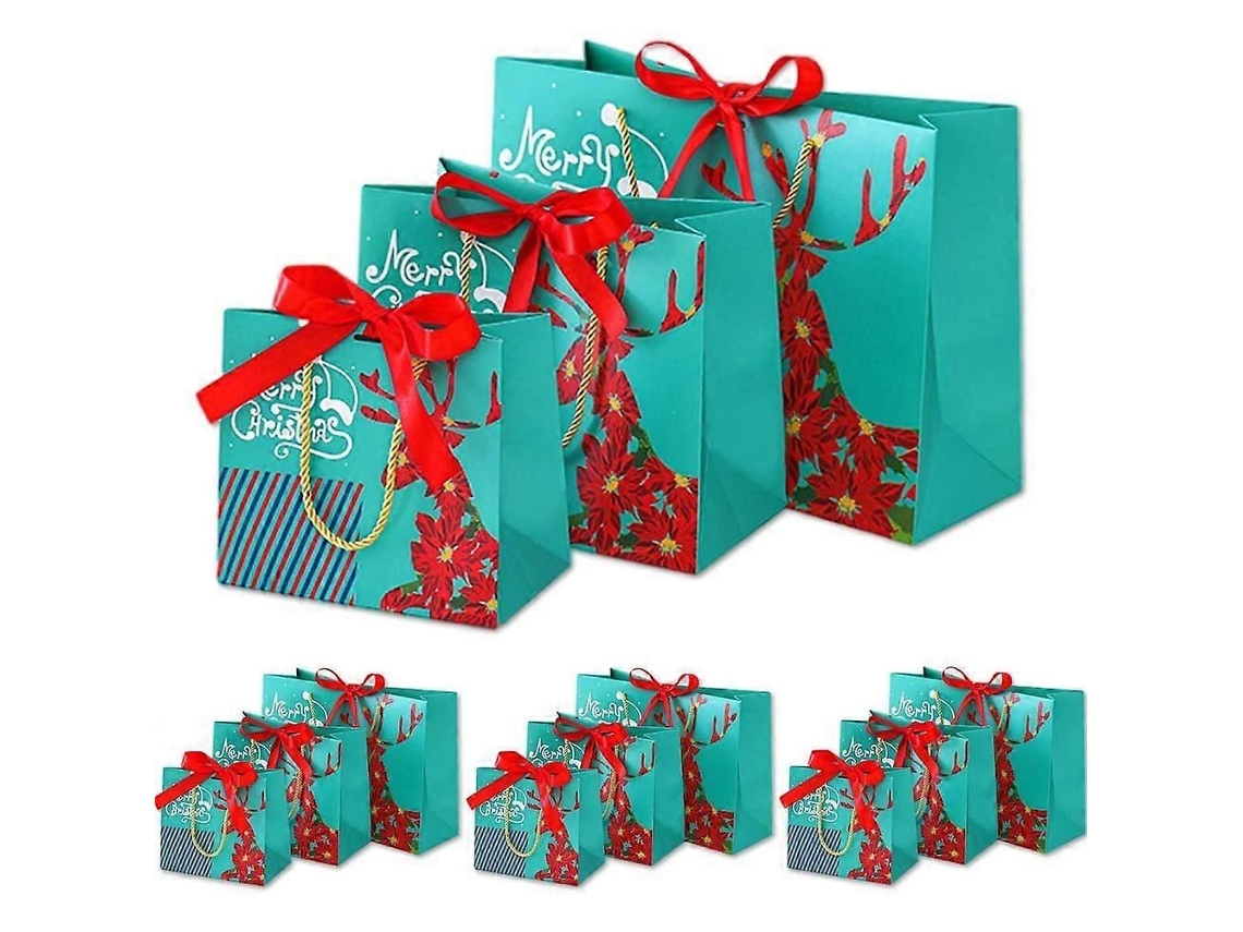 Conjunto De 12 Sacolas De Presente Natalinas Com Alças.