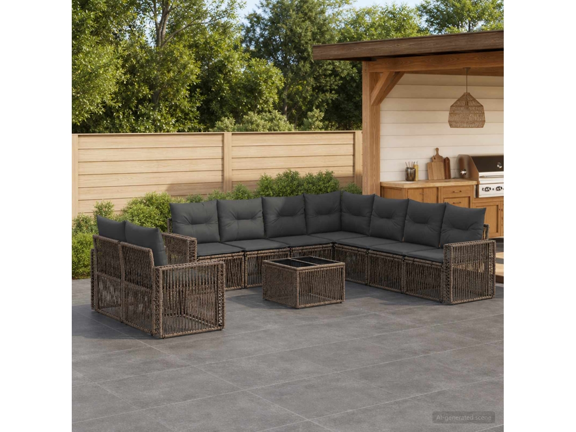 Vidaxl Conjunto De Sofá De Jardim 10 Pcs Cinza E Cinza Escuro Vime Pe