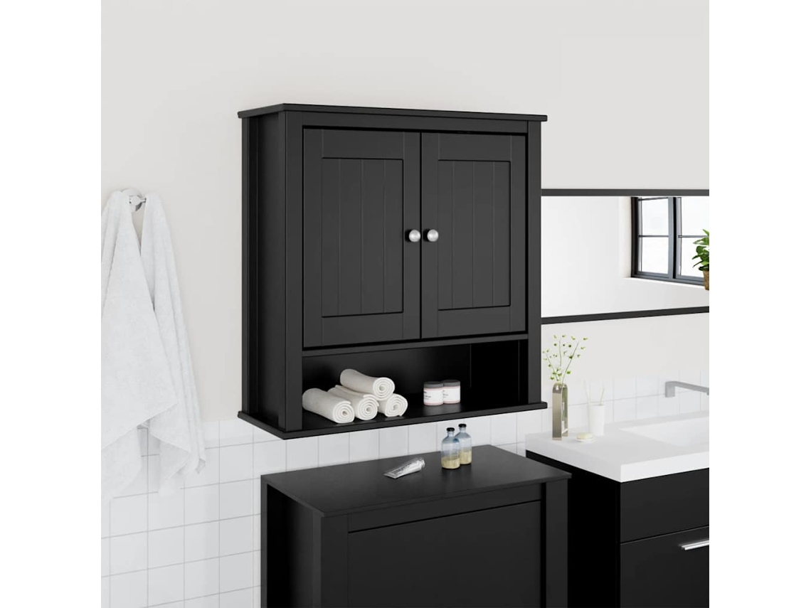 Vidaxl Móvel De Parede P/ Wc Berg 69,5x27x71,5 Cm Madeira Maciça Preto