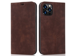 Capa Bloqueio Rfid Inch Para Iphone 12 Pro Max Pele Sintética Magnética Com Porta-cartões Castanho