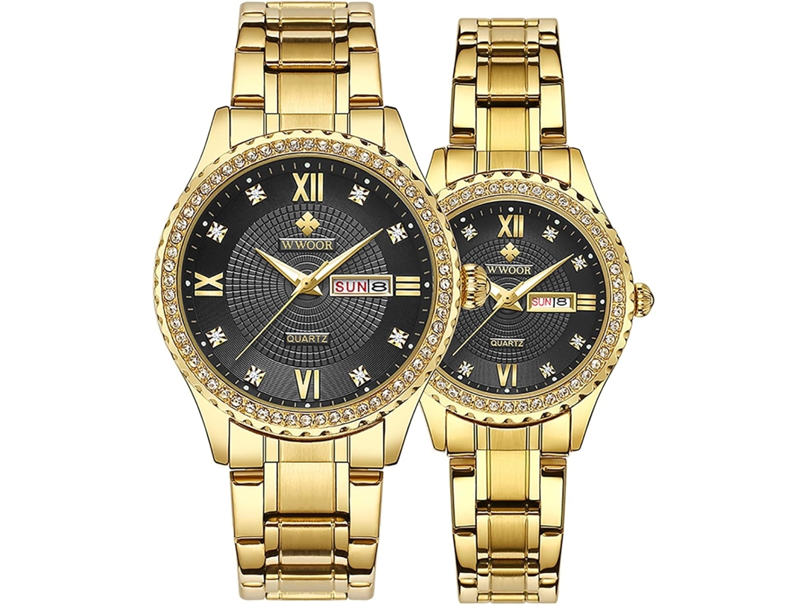 Lurelia Conjunto De Relógios Para Casal, Movimento De Quartzo, Data/calendário, Detalhes Com Strass, Aço Inoxidável, Resistente À Água, Preto