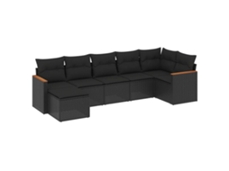 Conjunto de 7 Sofás para Jardim com Almofadões Vime Pe Preto MAISON EXCLUSIVE (N/A)