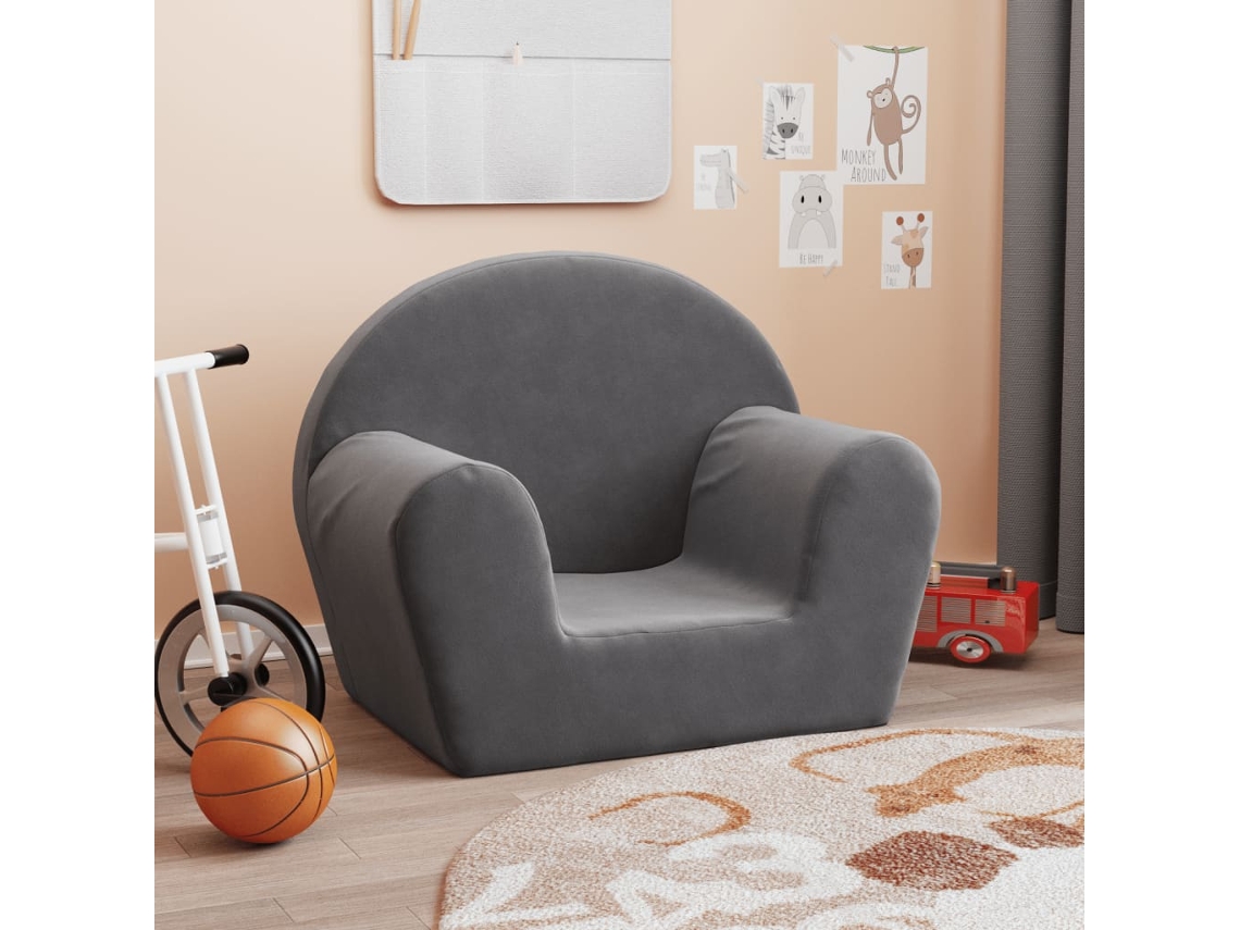 Vidaxl Sofá Infantil Pelúcia Macia Antracite