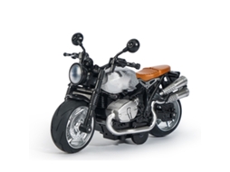 Mali modelo de Motocicleta 1:12 com Luz e Música Pull Back em Liga Brinquedo para Crianças Prata Preto