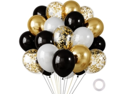 50 Balões De Confete Preto E Dourado Com Fita SUNNY SPACES