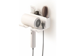 Suporte De Parede Branco Para Secador Cabelo, Sem Necessidade Furar, Com Organizador Cabos E Compartimento Em Abs Banheiro, Quarto Ou Hotel.